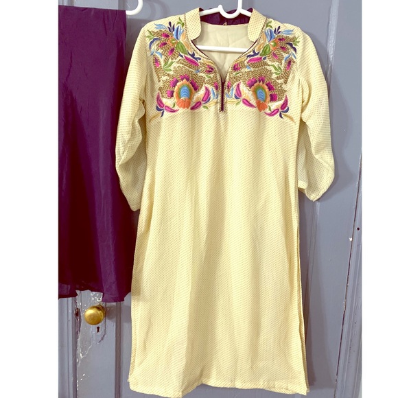 Dresses & Skirts - Nude and Plum Embroidered Casual Shalwar Kameez